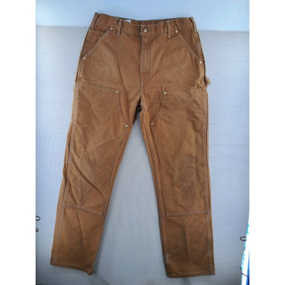 Vtg Carhartt Double Knee Pants Mens 36x34 B01 BRN Brown USA Made Distressed W35